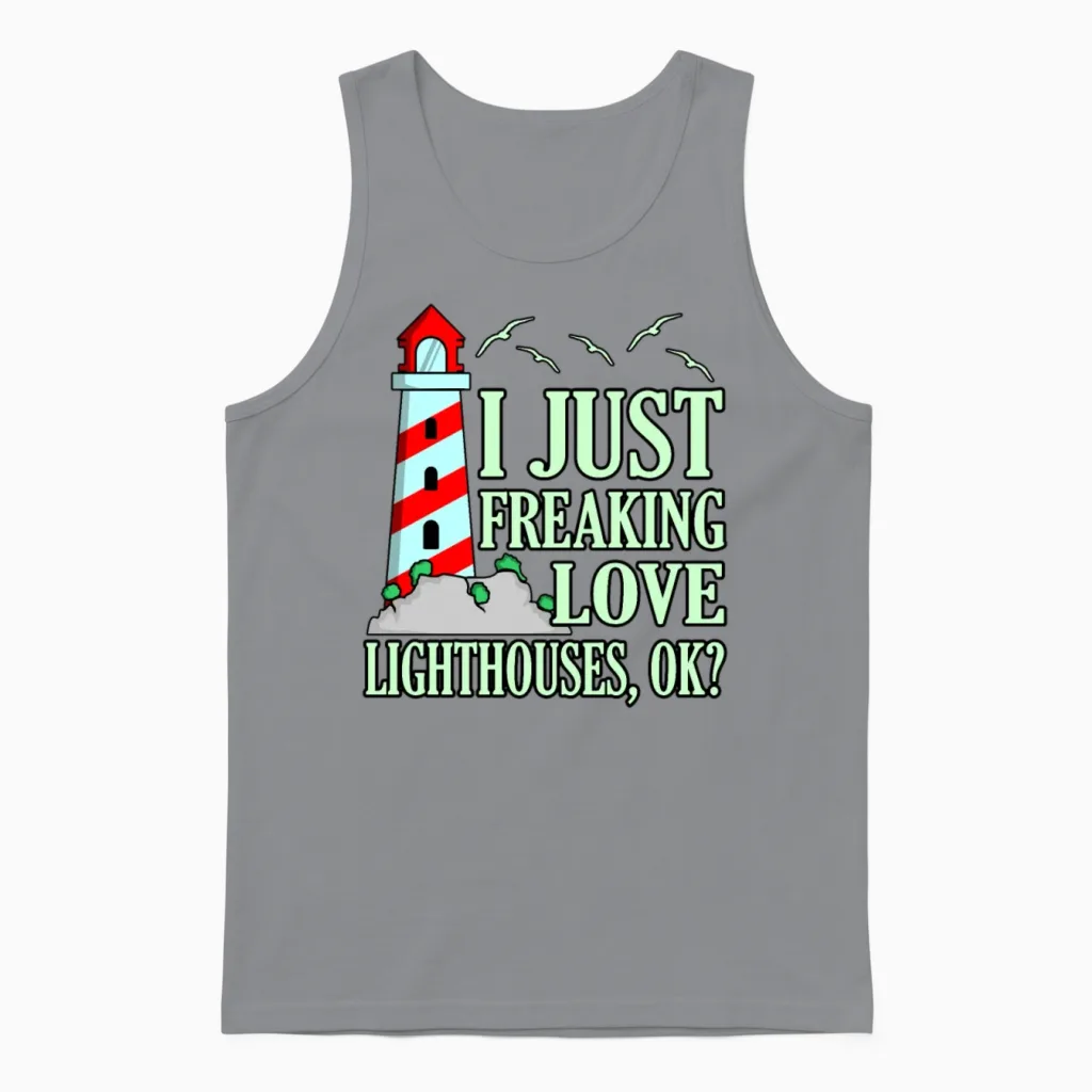 Funny Lighthouse Gift Unisex Tank Top in Sport Grey