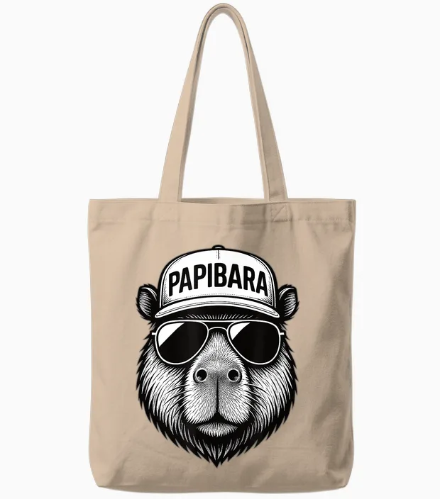 Papibara Cool Lustiger Capybara Papa Vatertag Tote Bags in Natural