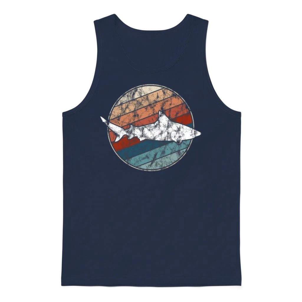 Shark in Retro Style Unisex Tank Top - Navy