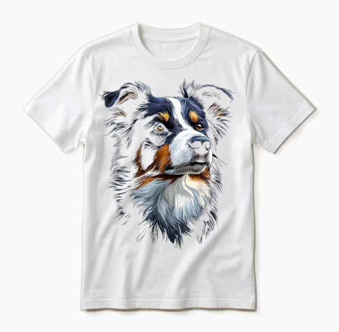 Dog Border Collie T-Shirt, Black, S Unisex T-Shirt in White