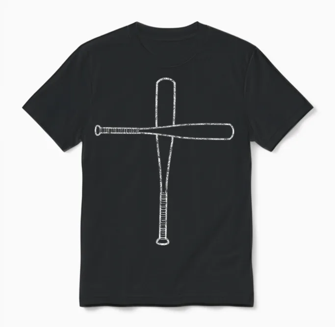 Cross Baseball Bats Christian Faith Sports Coach Pitcher Unisex T-Shirt in Black