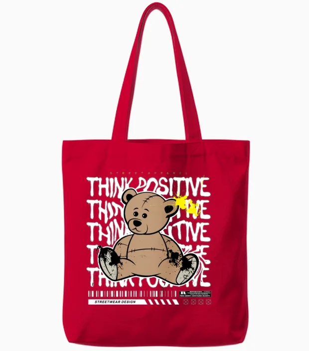 Graffiti Teddy Bear Streetwear Art Tote Bags in Red