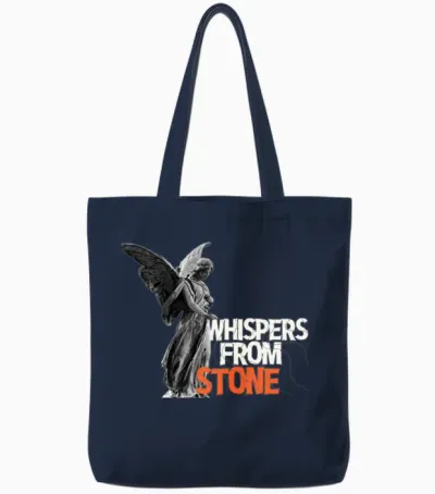 Angel Statue with Bold Typography Tote Bags - Navy