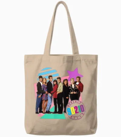 Beverly Hills 90210 Retro T-Shirt Für Erwachsene - Unisex - Multicolored - S - Klein - Eu - Rundhals-Ausschnitt - Halbarm - Klassische Passform - Imported - Retro-Poster-Design Tote Bags - Natural