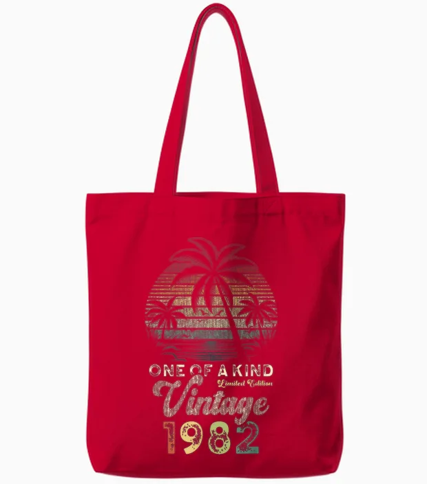 Vintage 1982 Anniversaire 44 Ans Palmiers Retro Tote Bags in Red