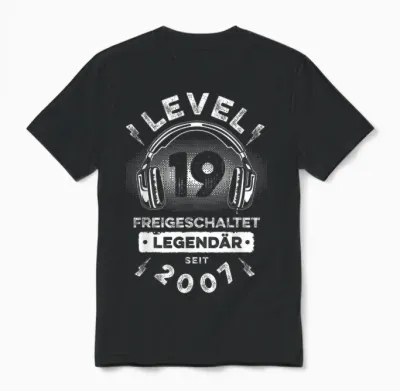 Level 19 Geburtstag Junge Gamer Mann Deko Jahrgang 2007 Unisex T-Shirt - Black