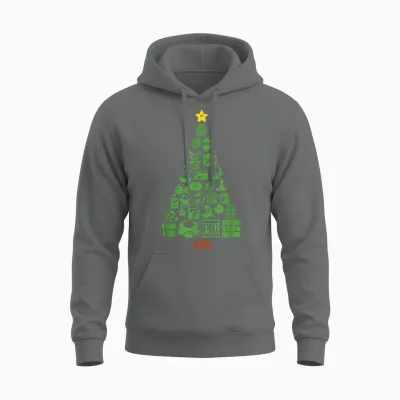 Super Mario Item Characters Christmas Tree Graphic Short Sleeve T-Shirt Black Unisex Hoodie - Graphite Heather