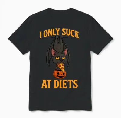 I Only Suck at Diets - Funny Halloween Bat Unisex T-Shirt - Black