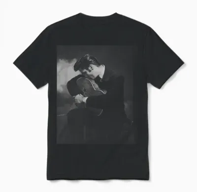 Elvis Presley Guitar Kiss T-Shirt, Black, S Unisex T-Shirt - Black