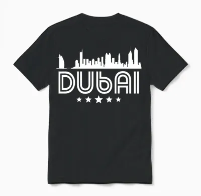Retro Dubai Skyline Unisex T-Shirt - Black