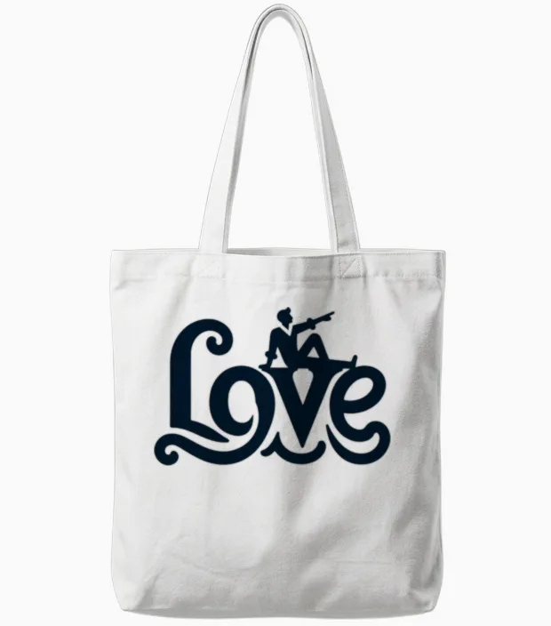 3d Love Typography with Creative Design Tote Bags in White