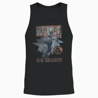 Bruce Lee the Dragon High Flying Action Distressed T-Shirt, Black, S Unisex Tank Top - Black