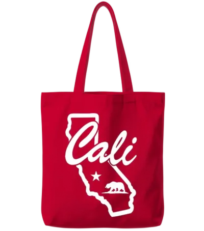 Cali Bear Map Tote Bags - Red