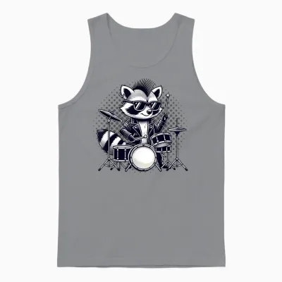 Drummer & Drums | Musician, Music | Boys, Funny Raccoon T-Shirt, Black, S Unisex Tank Top - Sport Grey