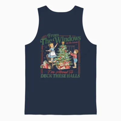 Retro Funny Christmas Holiday from the Windows to the Walls Unisex Tank Top - Navy
