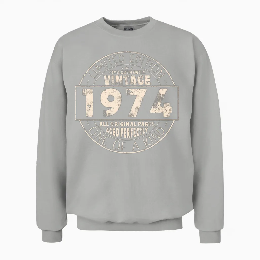 Vintage 1974 Birthday Gift Unisex Sweatshirt in Ash