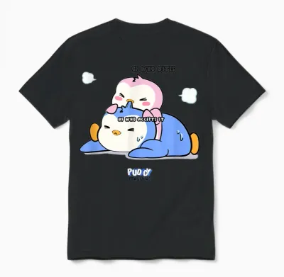 Official Pudgy Penguins Merch | Gf Bite | Duo Pengu & Polly Unisex T-Shirt - Black