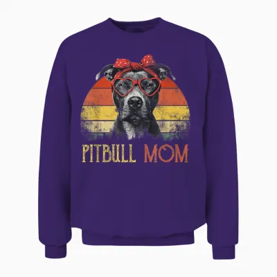 Pitbull Mom Dog Retro Vintage Design Unisex Sweatshirt - Purple