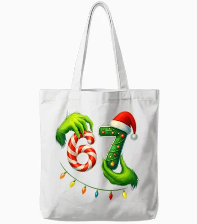 Funny Six Seven 67 Meme 6 7 Santa Christmas Brainrot Kids Pj Tote Bags - White