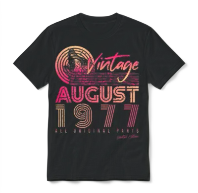 Retro 1977 in August Unisex T-Shirt - Black