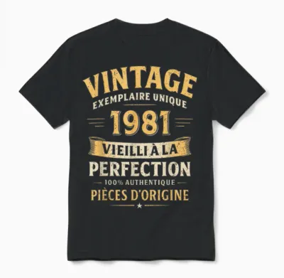 Cadeau Anniversaire 45 Ans Humour Vintage 1981 45 Ans Homme Unisex T-Shirt - Black