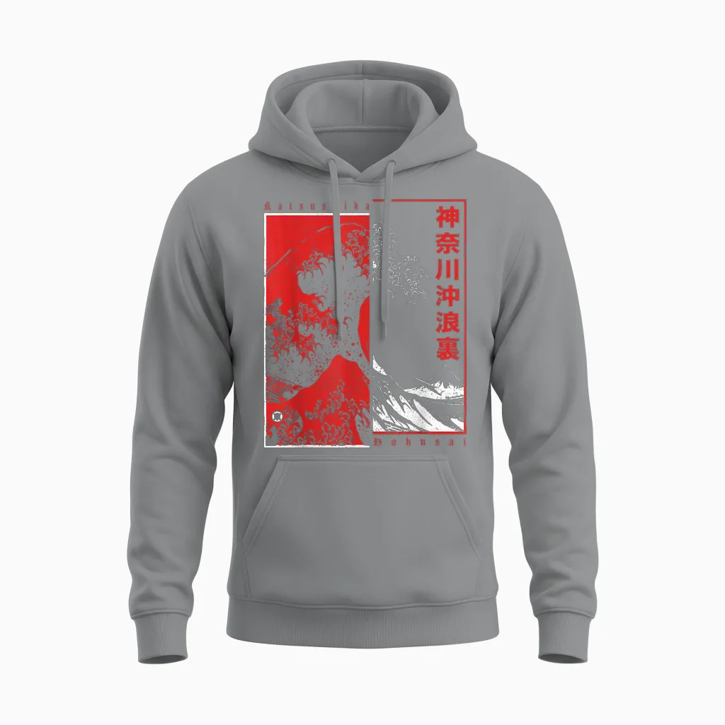 Japanese Art Hokusai Japan Aesthetic Kanagawa Big Wave T-Shirt, Black, S Unisex Hoodie in Sport Grey