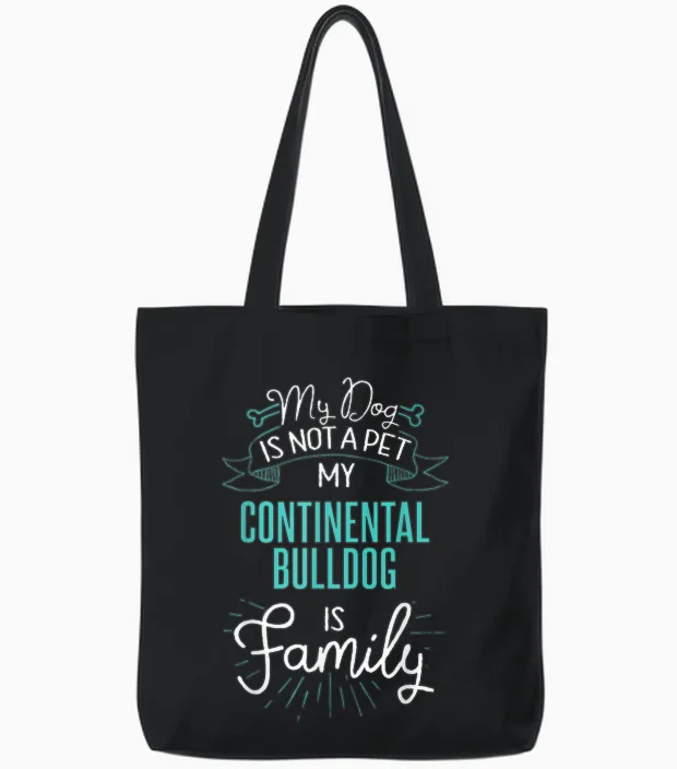 Niedliches Continental-Bulldogge-Design, Familien-Hund, Geschenk Tote Bags in Black