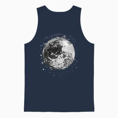 Black and White Disco Ball Club Retro Unisex Tank Top - Navy
