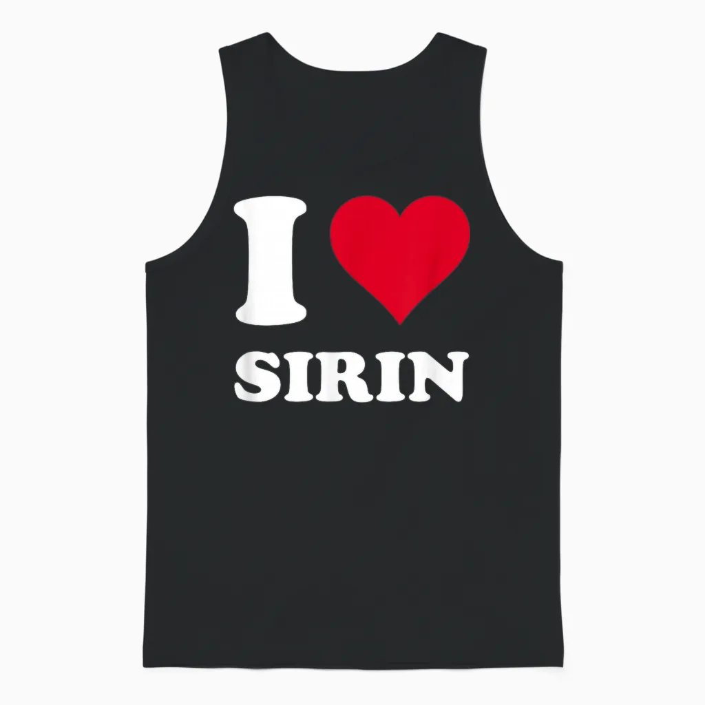 Red Heart I Love Sirin T-Shirt, Black, S Unisex Tank Top in Black