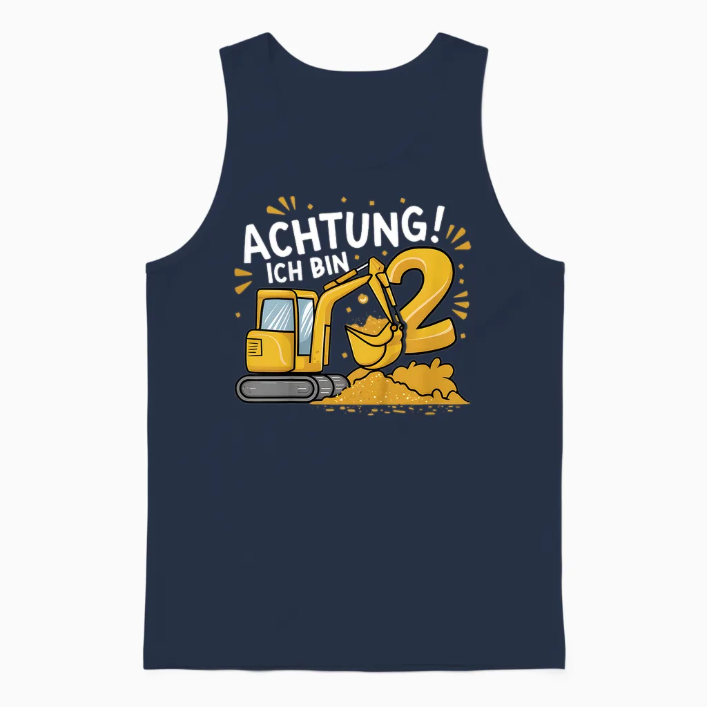 Kinder 2. Geburtstag Junge 2 Jahre Bagger Baustelle Unisex Tank Top in Navy