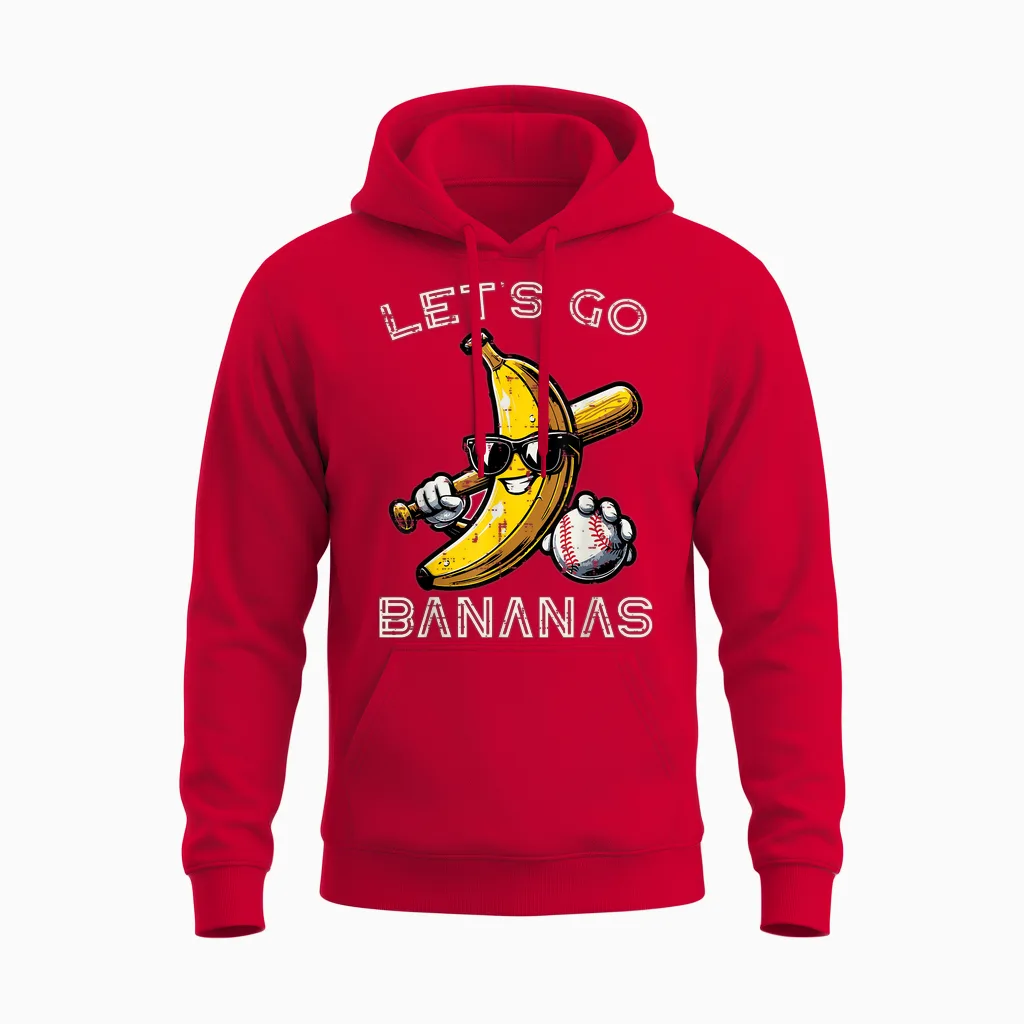 Lets Go Banana Retro Boys Kids Men Unisex Hoodie in Red