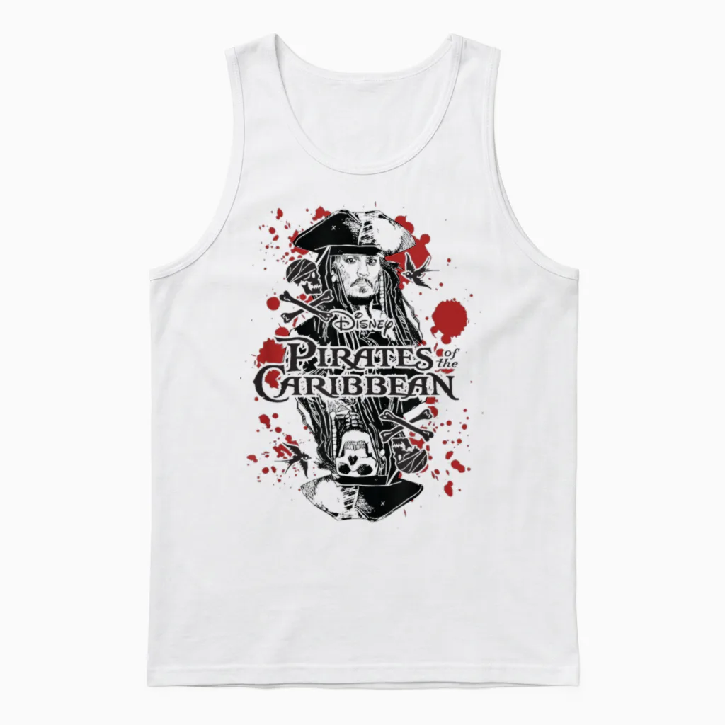 Pirates of the Carribean Jack Sparrow Splatter T-Shirt, White, S Unisex Tank Top in White