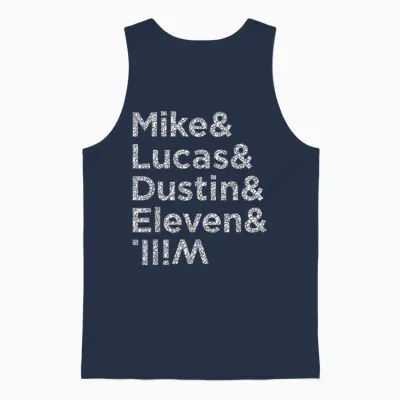 Stranger Things Mike Lucas Dustin Eleven and Will Names T-Shirt, Black, S Unisex Tank Top - Navy