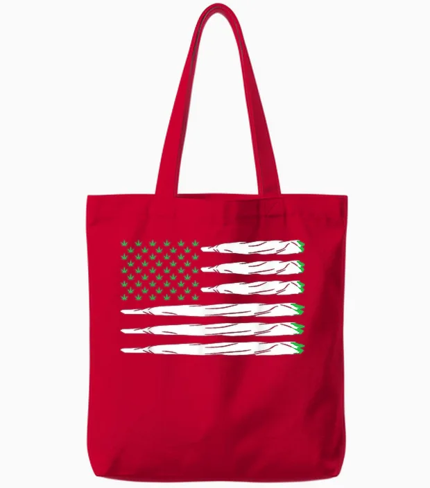 Blunt American Flag Weed Marijuana Cannabis Usa T-Shirt Gift Tote Bags in Red