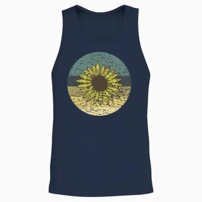 Retro Sunflower Unisex Tank Top - Navy