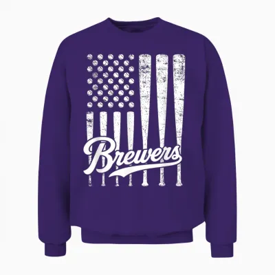 Vintage Brewers Baseball American Us Flag for Men Women Unisex Sweatshirt - Purple