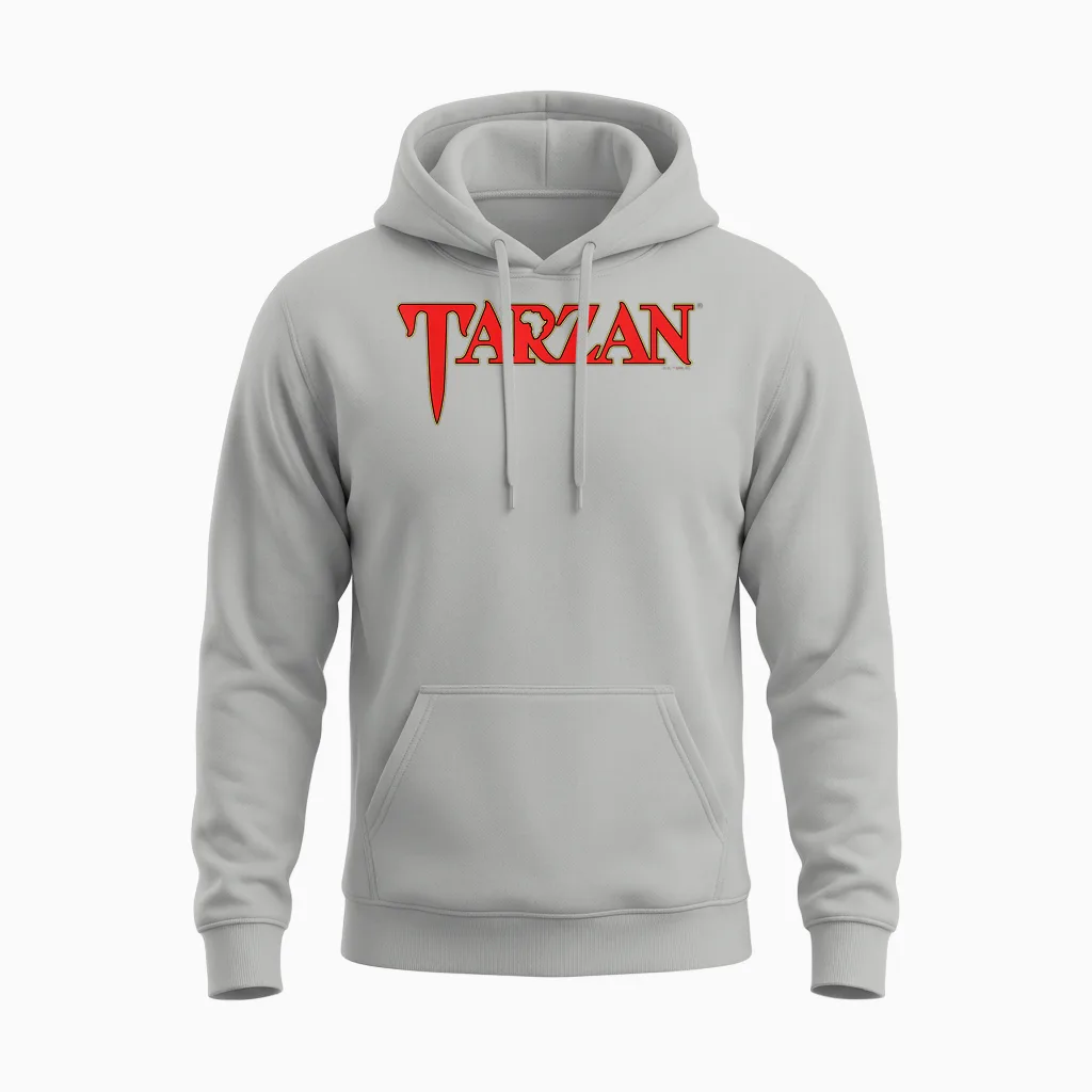 Classic Tarzan Logo in Red Text T-Shirt, Black, S Unisex Hoodie in Ash