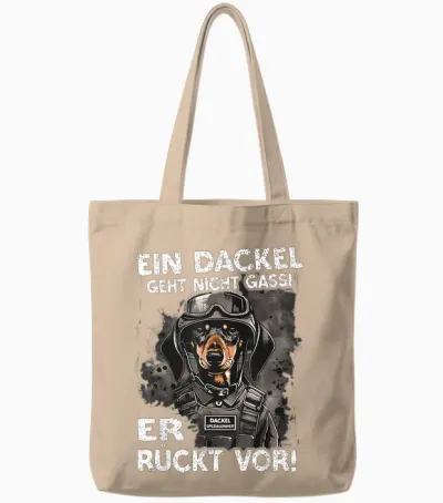 Funny Dachshund T-Shirt with German Text "ein Dackel Geht Nicht Gassi Er Rückt Vor " Ein Dachshund, Black Tote Bags - Natural