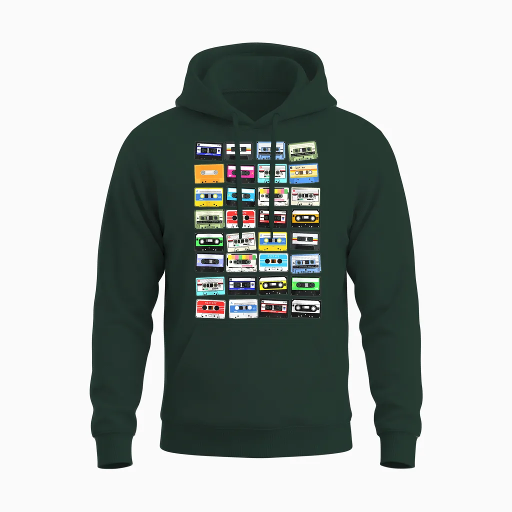 Cassette Tapes Mixtape 70s 80s 90s, Vintage Cassettes T-Shirt, Black Unisex Hoodie in Forest