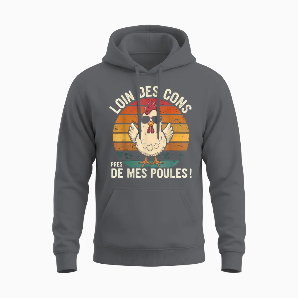 Away from Cons Near My Hens Funny Hen Gift Vintage T-Shirt, Black, S Unisex Hoodie in Charcoal