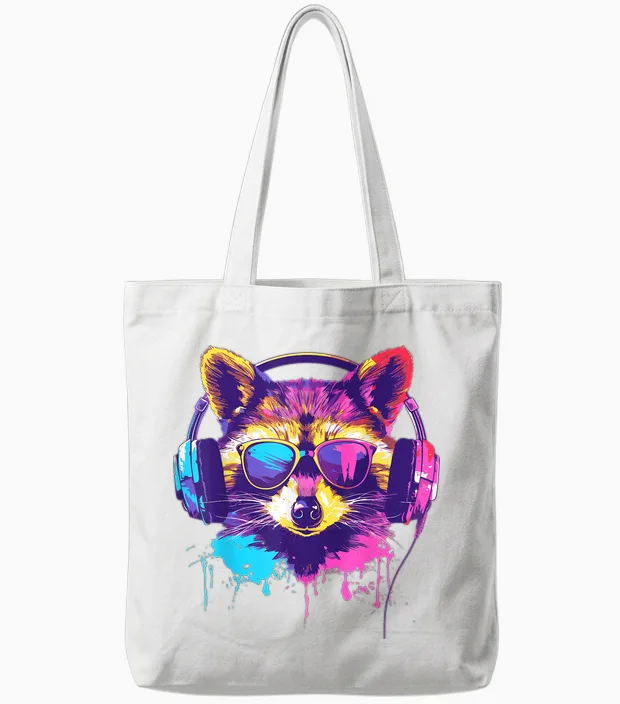 Dj Raccoon Outfit for Music Raccoon Techno Raccoon T-Shirt, Black Tote Bags in White
