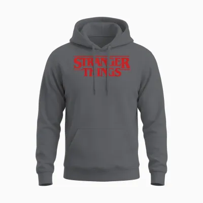 Netflix Stranger Things Simple Red Logo Unisex Hoodie - Charcoal