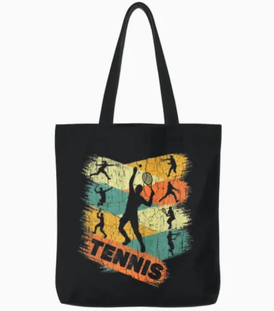 Retro Tennis Player Tote Bags - Black