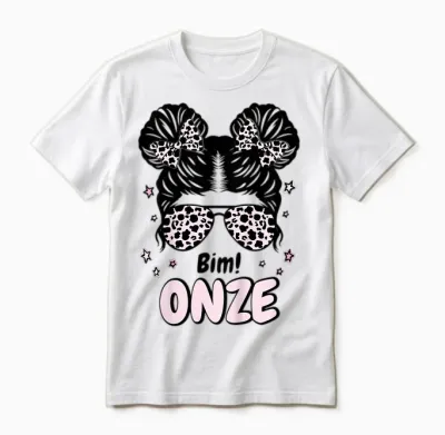 Child Girl 11 Years Birthday Messy Bun Bim! Eleven Boom 11 Years Old Unisex T-Shirt - White
