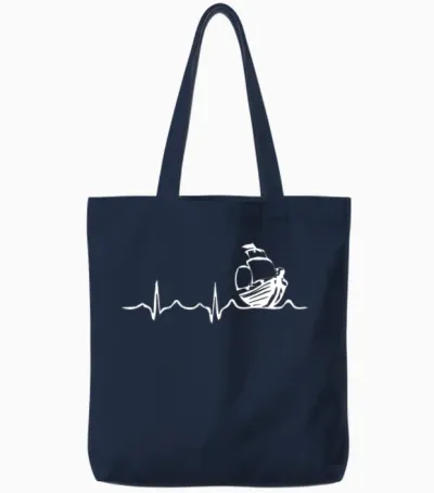 Sailing Heartbeat Boat Funny Boating Sailor Gift Tote Bags - Navy
