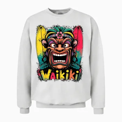 Mask Vintage Waikiki Tiki Surfer Hawaii Tropical Retro Unisex Sweatshirt - White