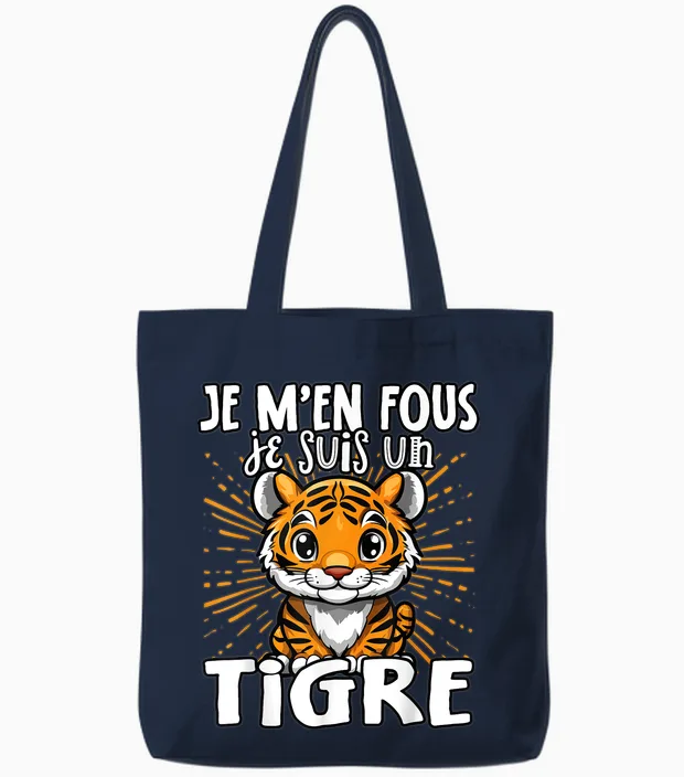 Je M'en Fous Je Suis Un Tigre - Cute Tiger T-Shirt, Black, S Tote Bags in Navy