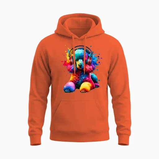 Colourful Splash Art Headphones Poodle Dog Toy Poodle Unisex Hoodie in Orange