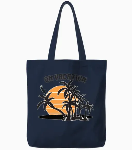 On Vacation Tshirt Design Summer Tote Bags in Navy