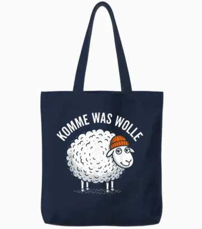 Komme Was Wolle Funny Sheep German Humor Animal Pun Tote Bags - Navy